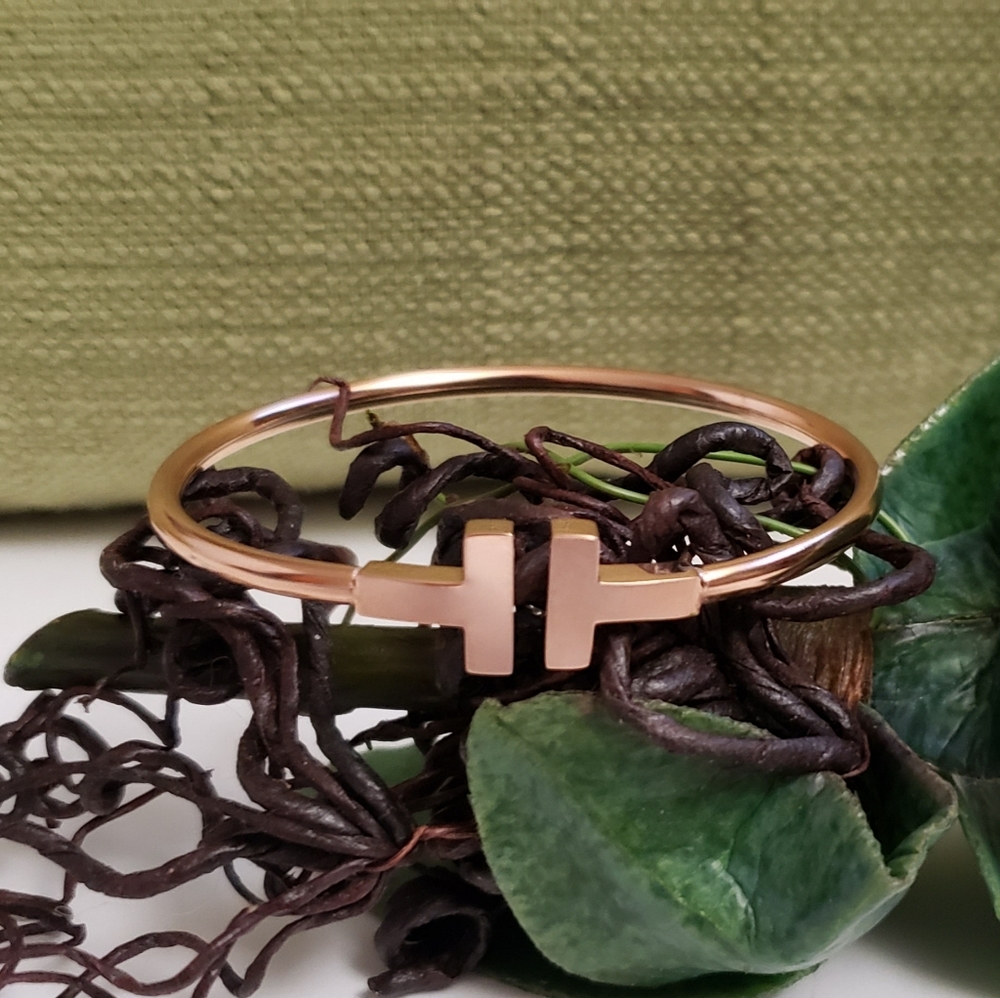 Rose Gold Double T Bangle Bracelet
